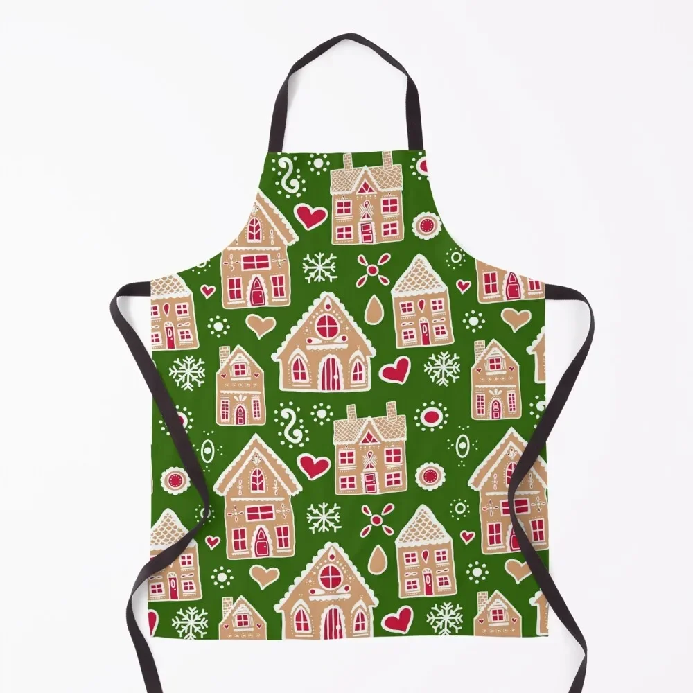 

Christmas Gingerbread House Pattern Apron Kitchen Kawaii Accessories Professional Barber women's kitchens Apron