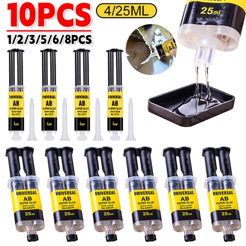 Pegamento de resina epoxi AB, soldadura en frío para Metal, acero inoxidable, herramienta de reparación de vidrio, pegamento líquido resistente a altas temperaturas, 1-10 piezas