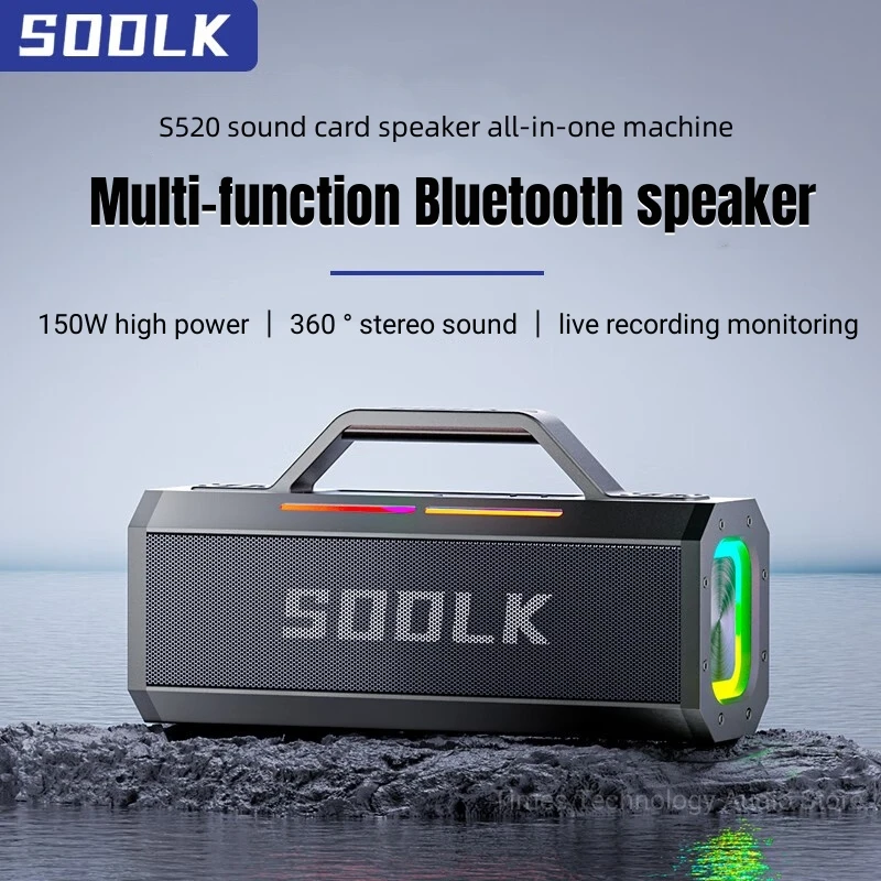 SODLK S520 True Wireless Stereo Bluetooth Speaker 150W Super Bass Boom Box Outdoor Waterproof Portable Karaoke Rock Subwoofer