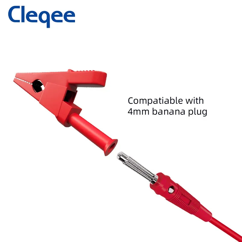 Cleqee P2002.20L 10PCS Safety Alligator Clip with 4mm Socket Fully Insualted Crocodile Clamps for 4mm Banana Plug or Welding 30A