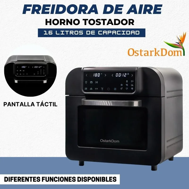 OstarkDom multifunctional touchscreen tabletop oven, Air Fryer, toaster, 1500W roaster, 16 litres capacity, 230 ° adjustable, timer up to 2 hours, 9 recipes available, accessories included
