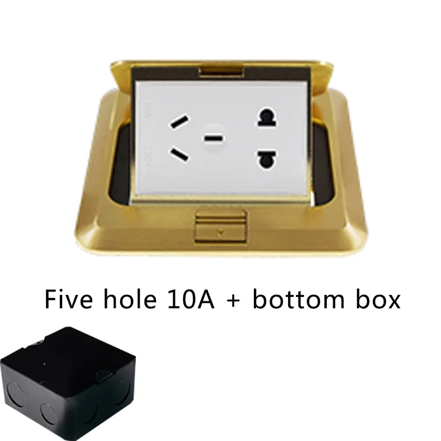 Solid Copper Gold Panel Pop-Up Floor Socket 10A With USB Charging Port, Customizable Power Socket Module Combination