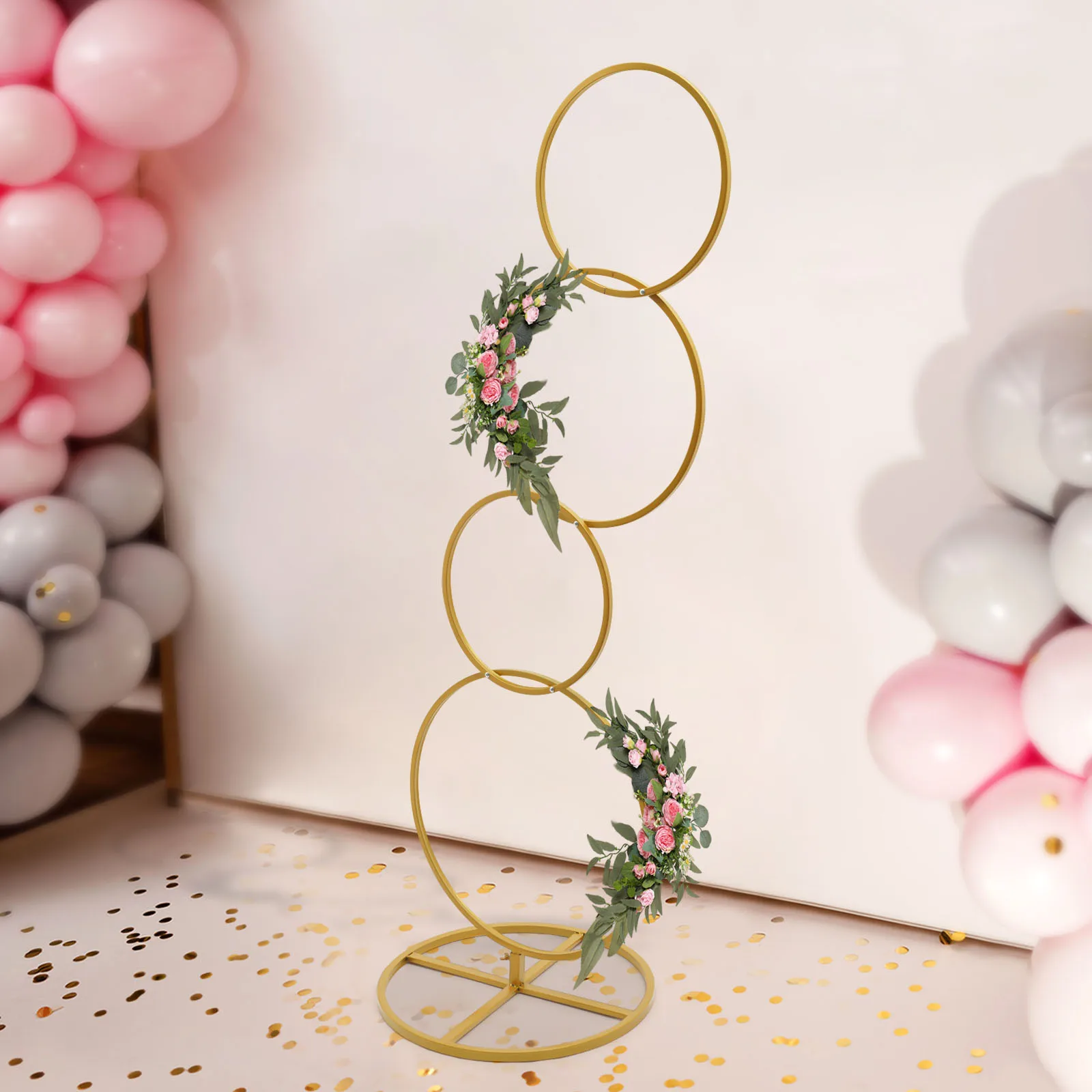 Gold Metal Flower Arch Wedding Round Hoop Backdrop Stand Display Frame Decorations for Birthday, Party