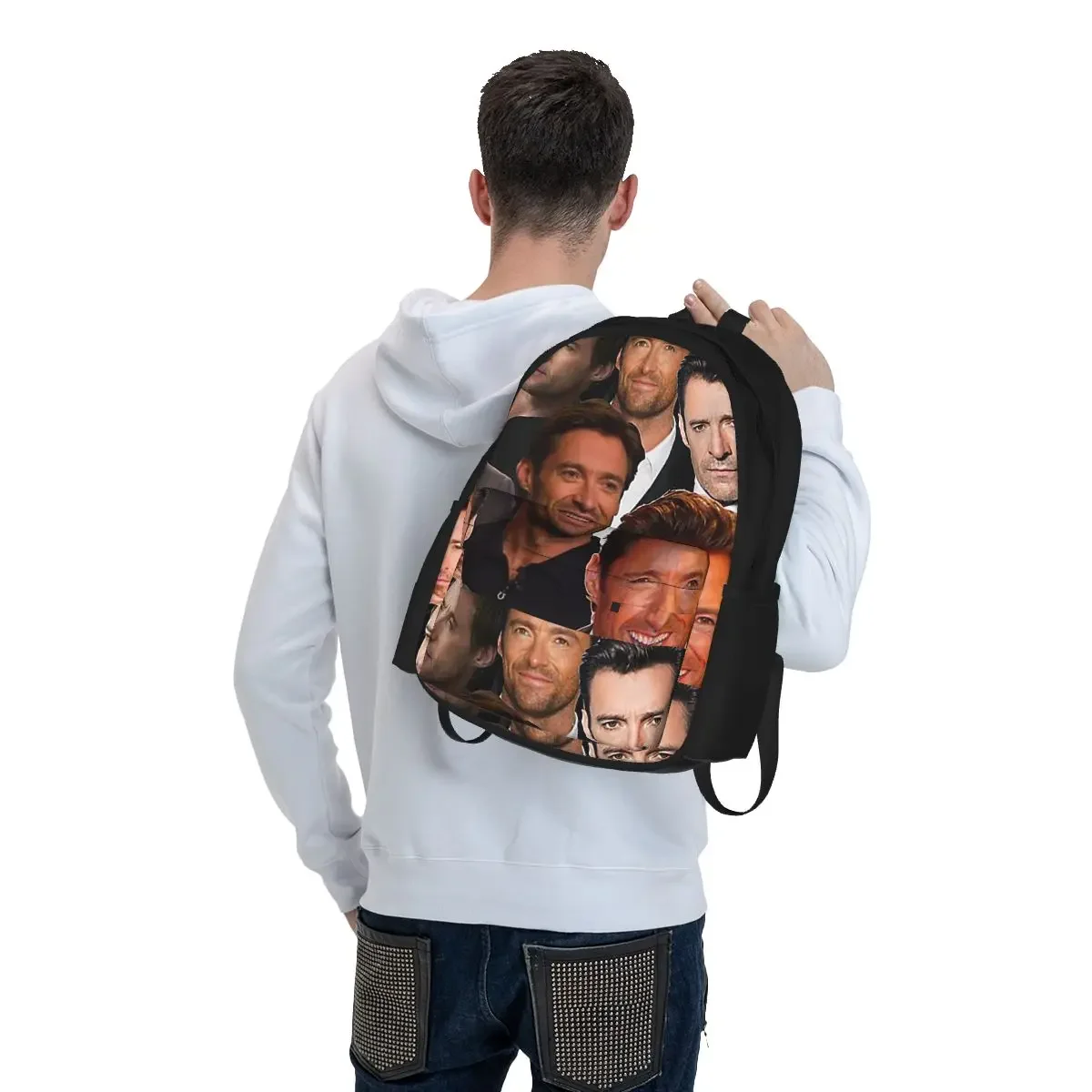 Hugh Jackman Photo Collage Mochilas para meninos e meninas, sacos de livros escolares infantis, mochila infantil dos desenhos animados, bolsa de ombro para laptop