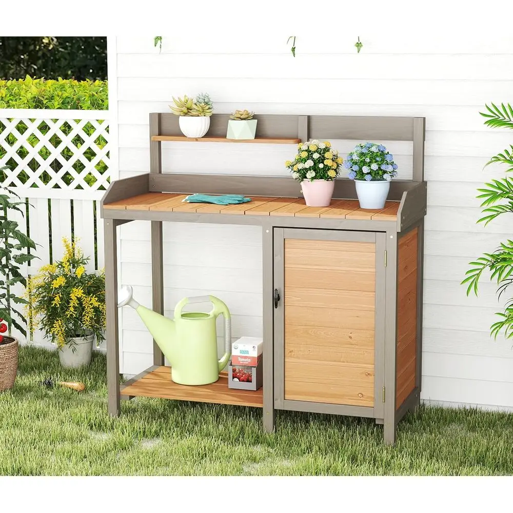 Wooden Potting Bench Table with Sink,Outdoor Garden Table Work Bench with Storage, Workstation or Outside Patio Lawn