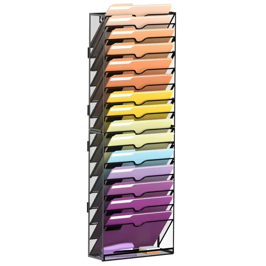 

16Tier Hanging Wall File Holder Organizer for Papers, Folders, Files Clipboard amp Magazine Organization Great for Office Home,