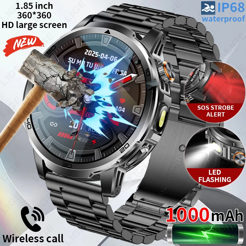 

LIGE Outdoor Smart Watch Men 1000mAh Battery LED Flashlight SmartWatch Bluetooth Call Heart Rate Waterproof Sports Smartwatch