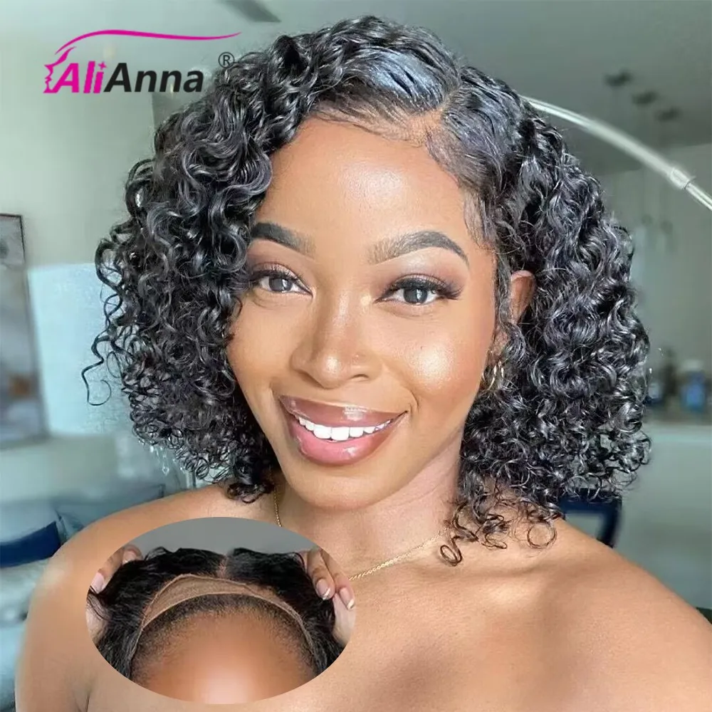 Glueless Brazilian Water Wave Bob Perucas, Cabelo Humano, 13x4 Lace Frontal Peruca, Transparente, Pré-Corte, 4x4 Encerramento Peruca, à venda