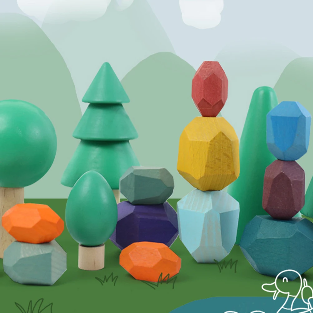 

16 Pcs Toys Stacking Toddler Balance Kids' Creativity Blocks Wooden Stones Colorful