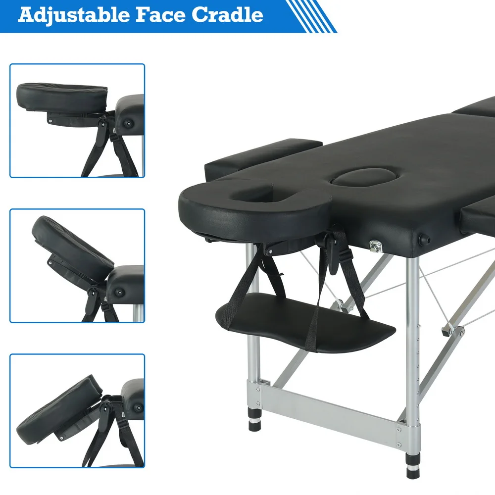 Table de Massage pliante en aluminium noir, 2 Sections, pieds pliants, hauteur réglable, polyvalente, Portable, noir, 186x60x61CM, [Stock US]