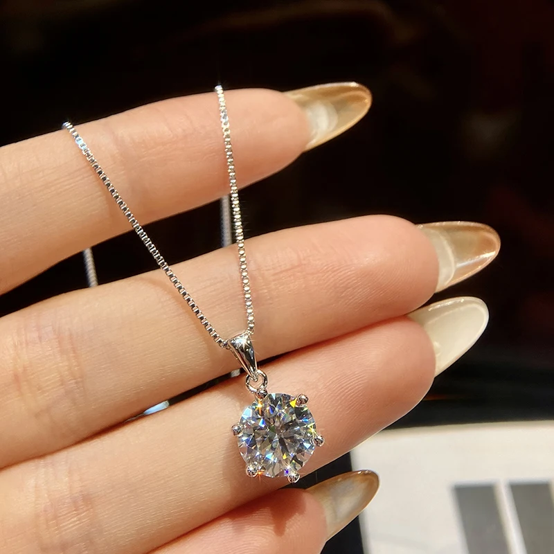Gra 1-3ct klassische runde zertifizierte Moissan ite Diamant Dating Hochzeit Halskette für Frauen echte 925 Sterling Silber Luxus schmuck – Detail 7
