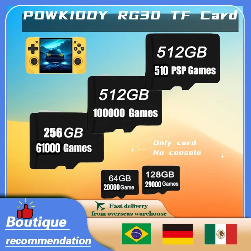 

For POWKIDDY RGB30 TF Card Memory card Handheld Game Console Built In 512G 90000+ Games 510 PSP Retro Preloaded Video Game Card