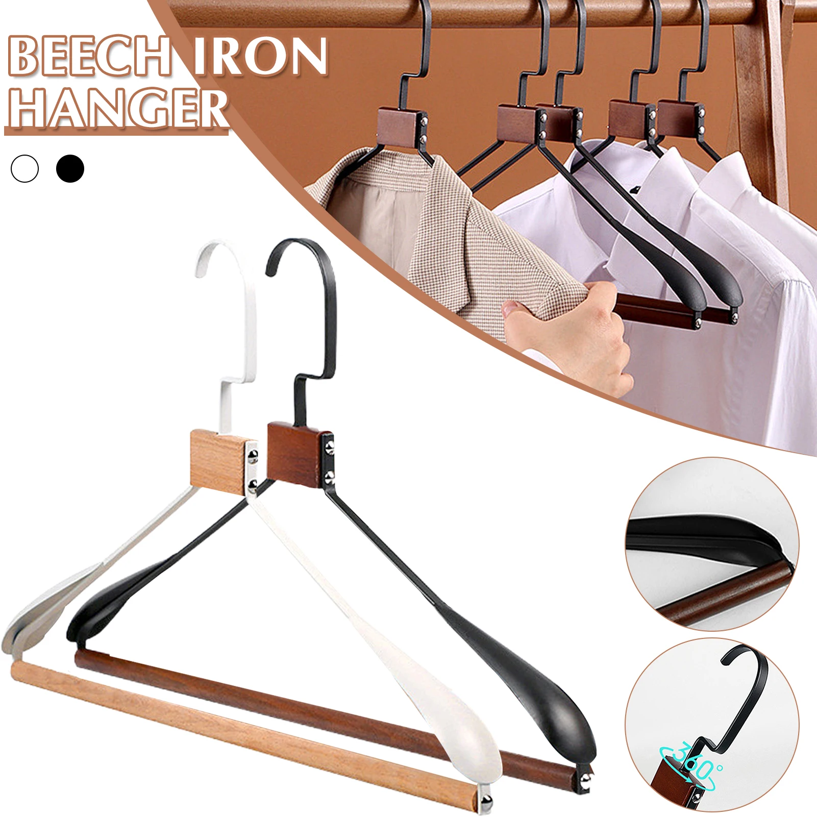 

2pcs Solid Wood Stainless Steel Clothes Hangers Anti-slip Large Racks Hook Wire Hanger Strong Load-bearing Capacity For Balcony