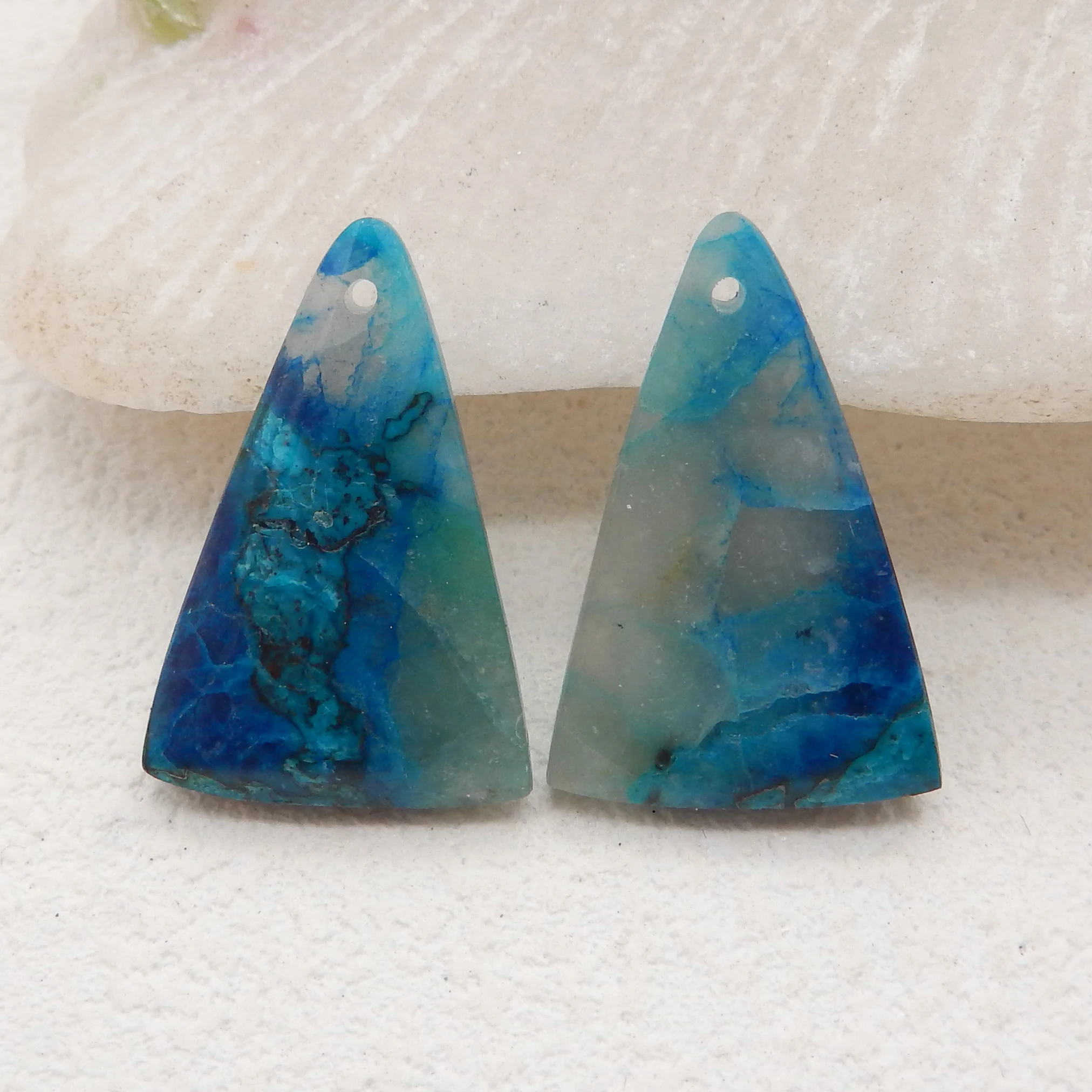 

Natural Chrysocolla Triangular Shape Earrings Beads For Jewelry Making , DIY Jewelry, Gemstone Earrings,Gemstone Jewelry