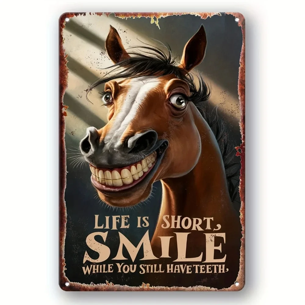 Horsesmilevibe Humorous Horse Smile Metal Sign - Vintage Tin Plate, Weatherproof Home/Bar/Garden Decoration and Gift