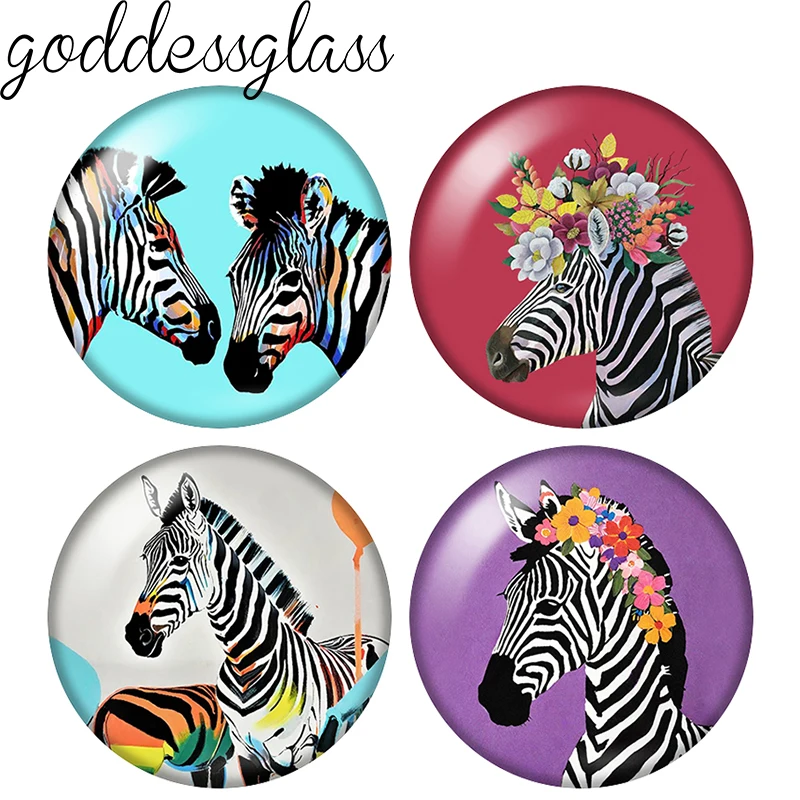 New Animal Zebra Painting Style Pattern 10pcs 12mm/18mm/20mm/25mm Round Photo Glass Cabochon Flat Back Making Findings Jewelry