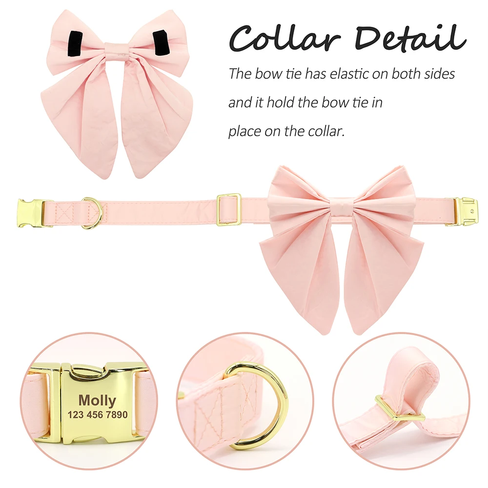 Customized Silk Dog Collar Soft Bow Tie Pet Collars Flower Bowknot Puppy Collar Personalized ID Name For Small Medium Large Dogs