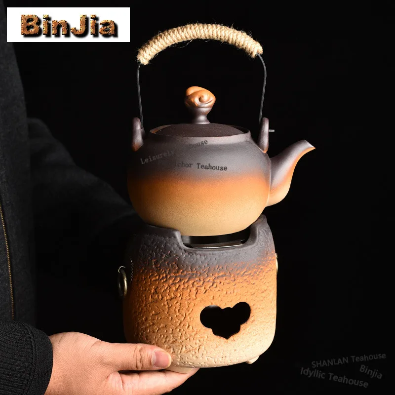 

Нагреватель для чайника из грубой керамики с высокой ручкой, подставка для свечи, печь для подогрева воды, угольная печь, китайский чайный набор