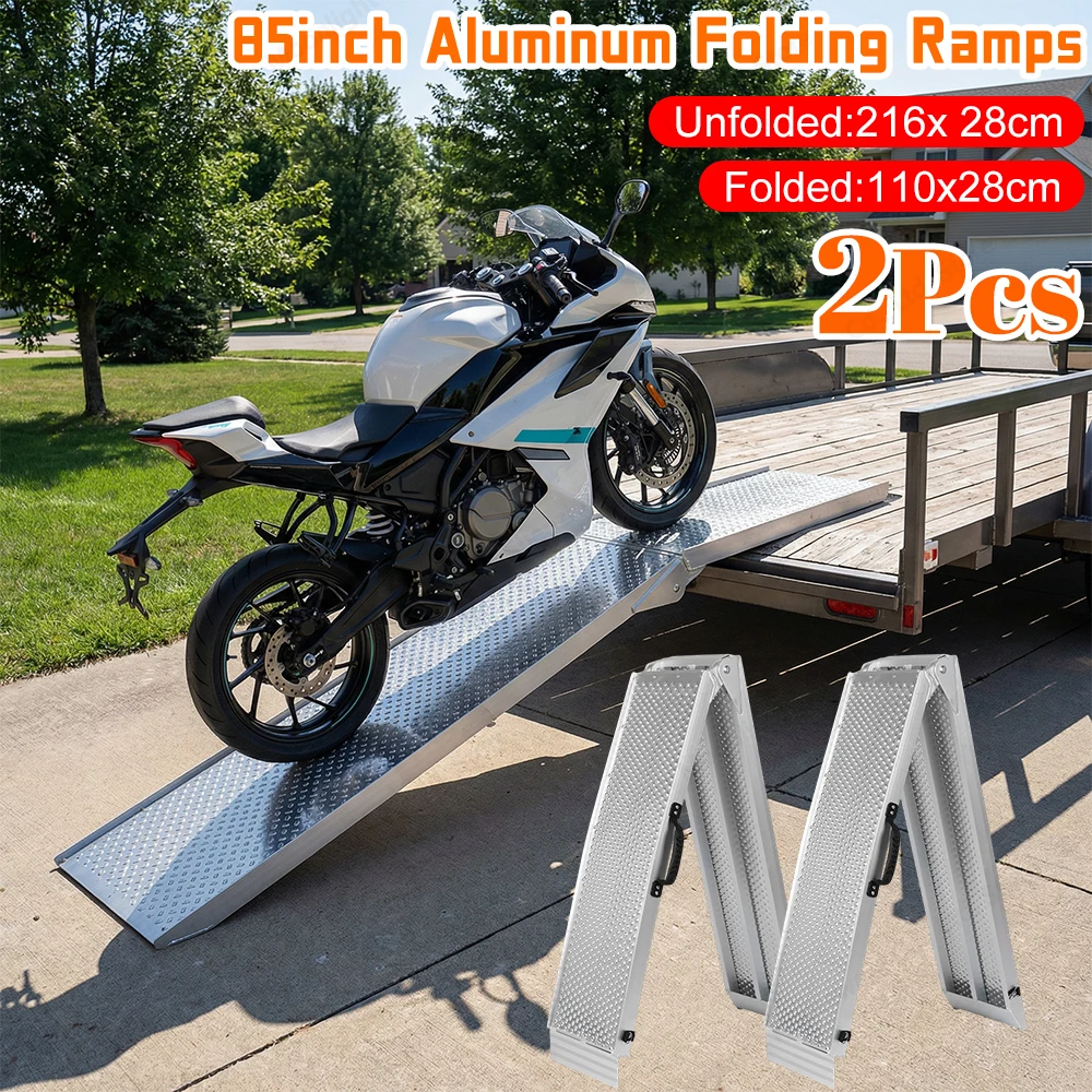 

2Pcs 85inch Aluminum Folding Loading Ramps with Handle Anti-Slip Ramps for Motorcycles Lawn Mowers UTVs and More