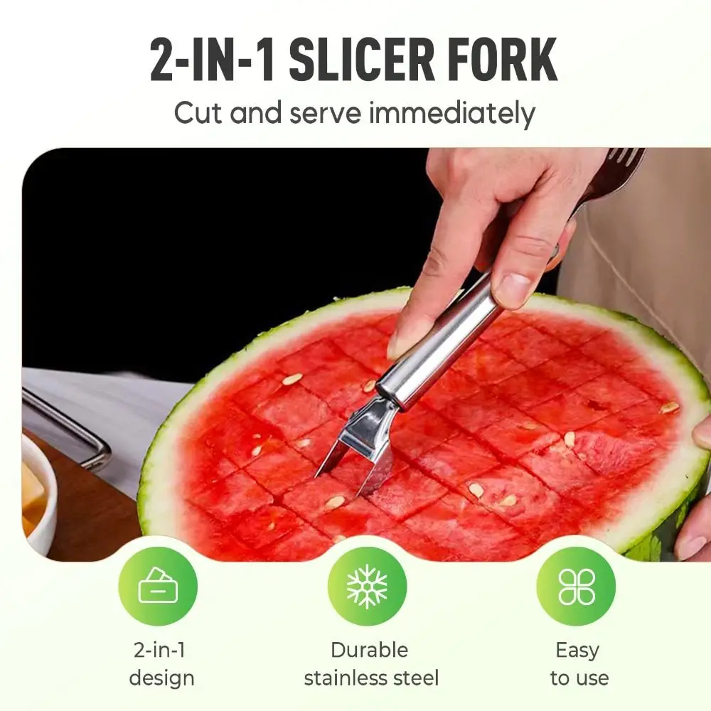 2-in-1 Watermelon Cutter Dual Head Stainless Steel Fruit Cutter Professional Slicing Fruit Forks Slicer