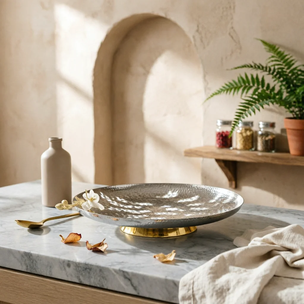 

Fruit Tray with Base Stainless Steel Serving Platter Centerpiece Base Silver and Gold Decorative Bowl Modern-Luxe