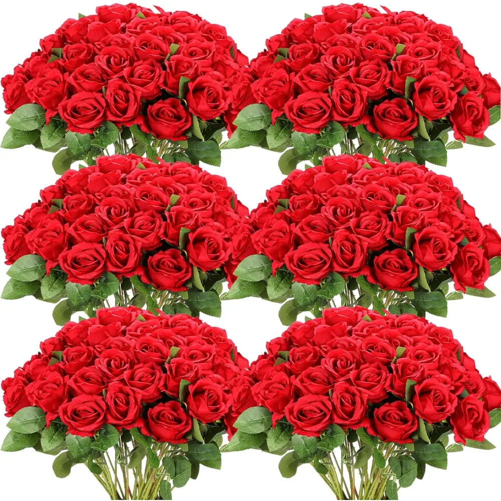 

50 Pcs Artificial Rose Flower Realistic Silk Roses with Stem Bouquet of Flowers Plastic Flowers Real Looking Fake Roses for Home