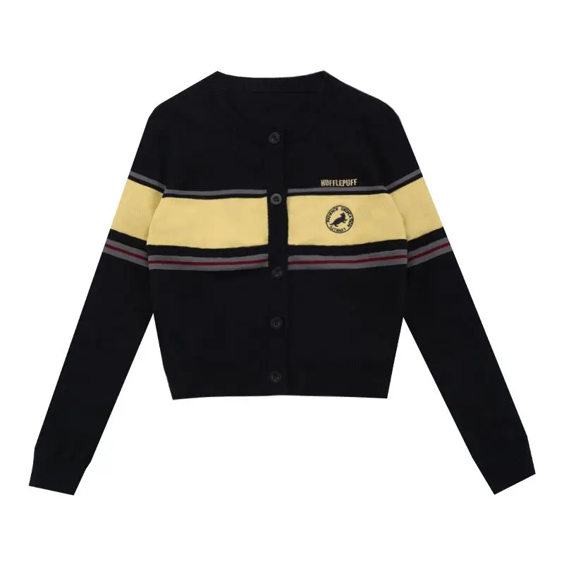 Japan British Style School Spring Autumn Cotton Knitted Sweater JK Uniforms Cardigan Hufflepuff Girls Preppy Cosplay Coat