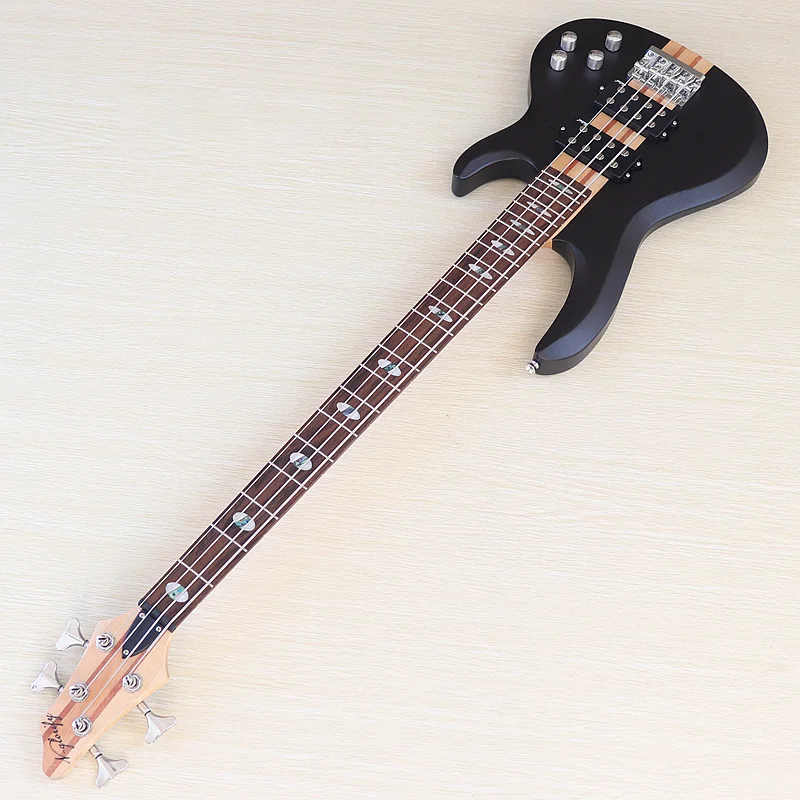 Active Electric Bass Guitar 4 String  43inch Zebrawood Top Solid Ashwood Body Bass Guitar Free Bag