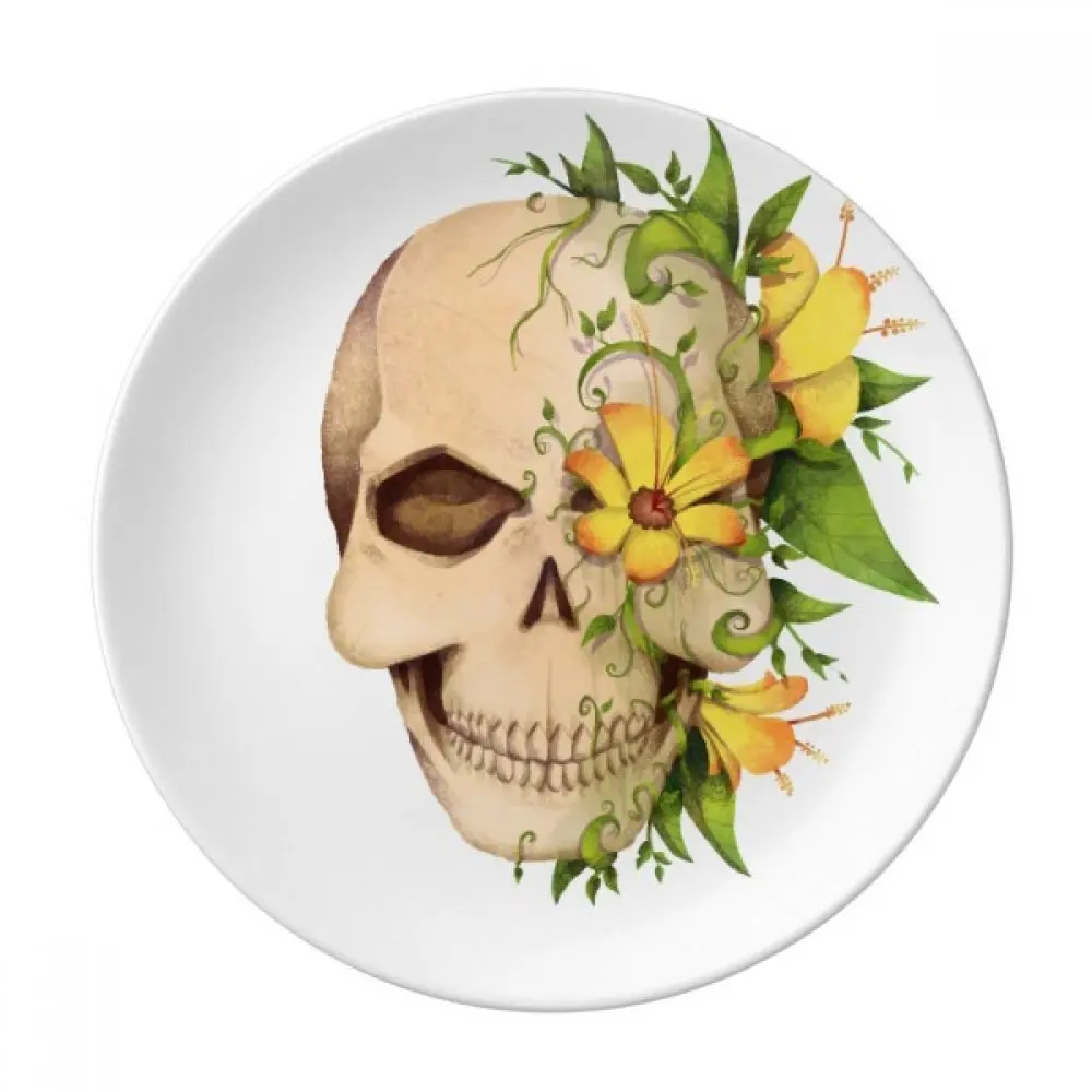 Skull and Flowers Day of The Dead Ceramic Decor Plate with Display Stand Hanging Customized Anniversary Wedding Festive Gifts