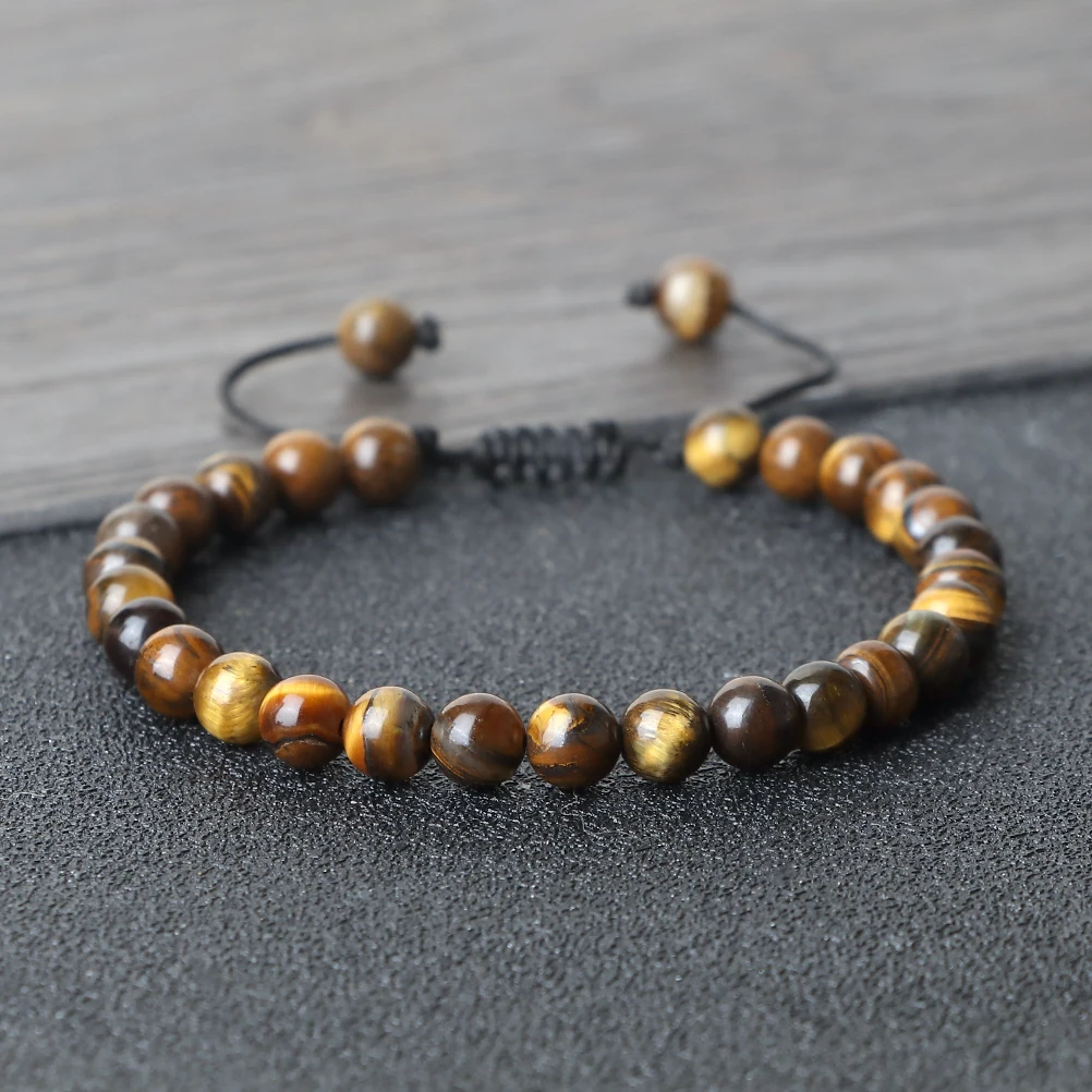6mm Natural Stone Beaded Bracelet Men Tiger Eye Lava Rock Protection Handmade Bracelet Women Reiki Healling Jewelry Gift Pulsera