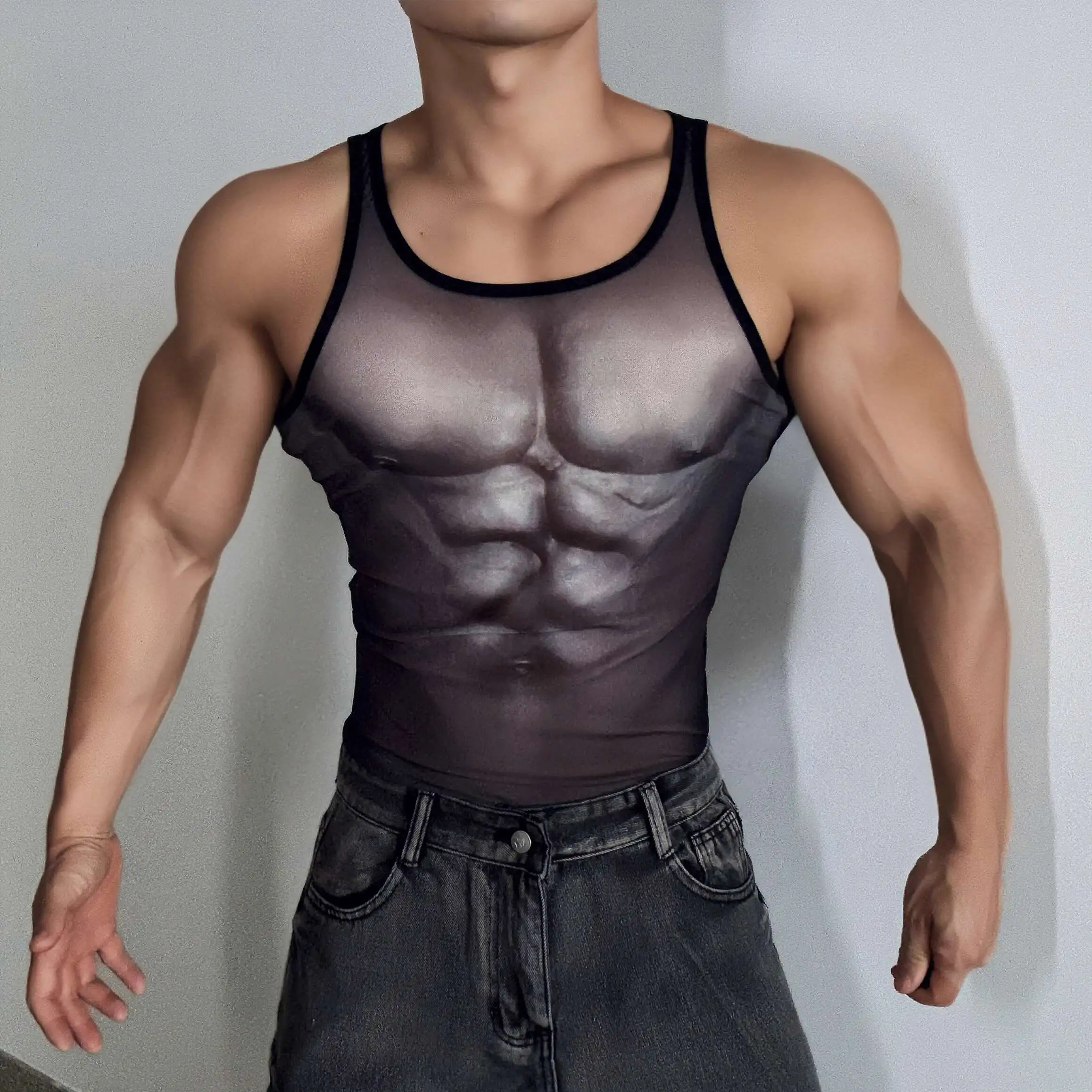 

Summer muscle print sexy tank top Black plus size fitness sports t shirt vest