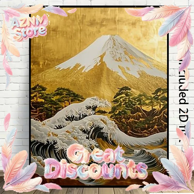 2026 Frameless Vertical Hanging Painting, Mount Fuji and Sea Waves Painting Minimalist Modern Style Wall Decoration