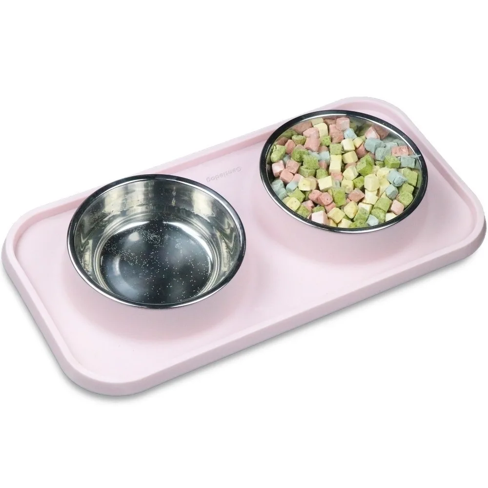 

Stainless Steel Pet Bowls Anti-Spill Double Bowl Dog Cat Food Bowl Non-Slip Mat Easy Clean Pet Feeder Basin for Kitten Puppy