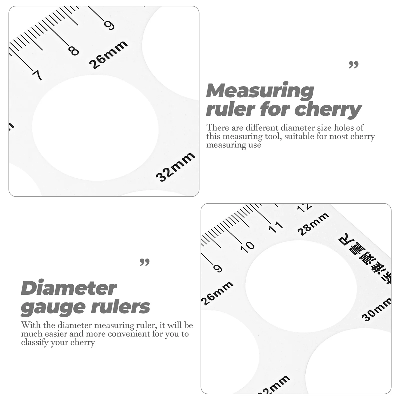 12Pcs Cherry Diameter Measuring Ruler Durable PP Material Fruit Diameter Gauge Cherry Measuring Tool for Accurate Size