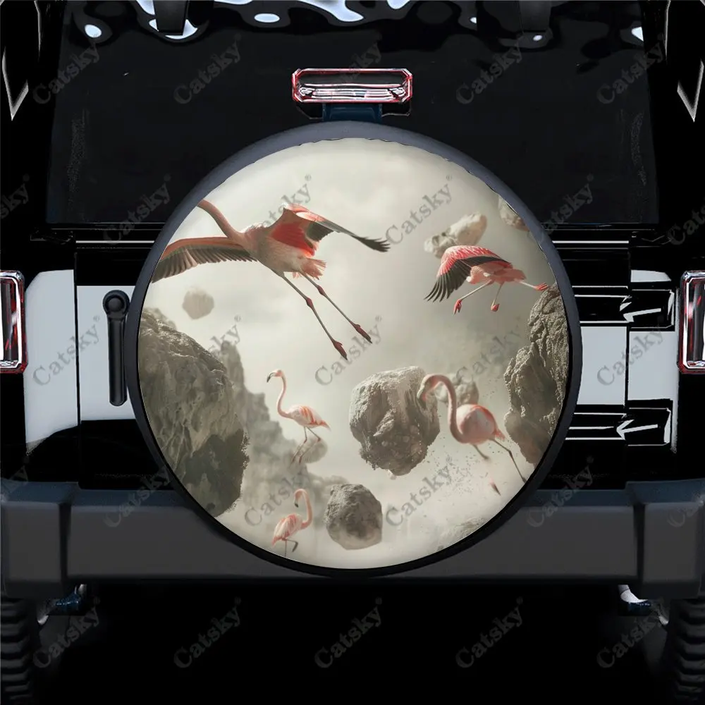 Floating Stone Flamingos Universal Car Spare Tire Cover Auto Accessories Wheel Cover Protect for Trailer SUV Truck Camper14-17in