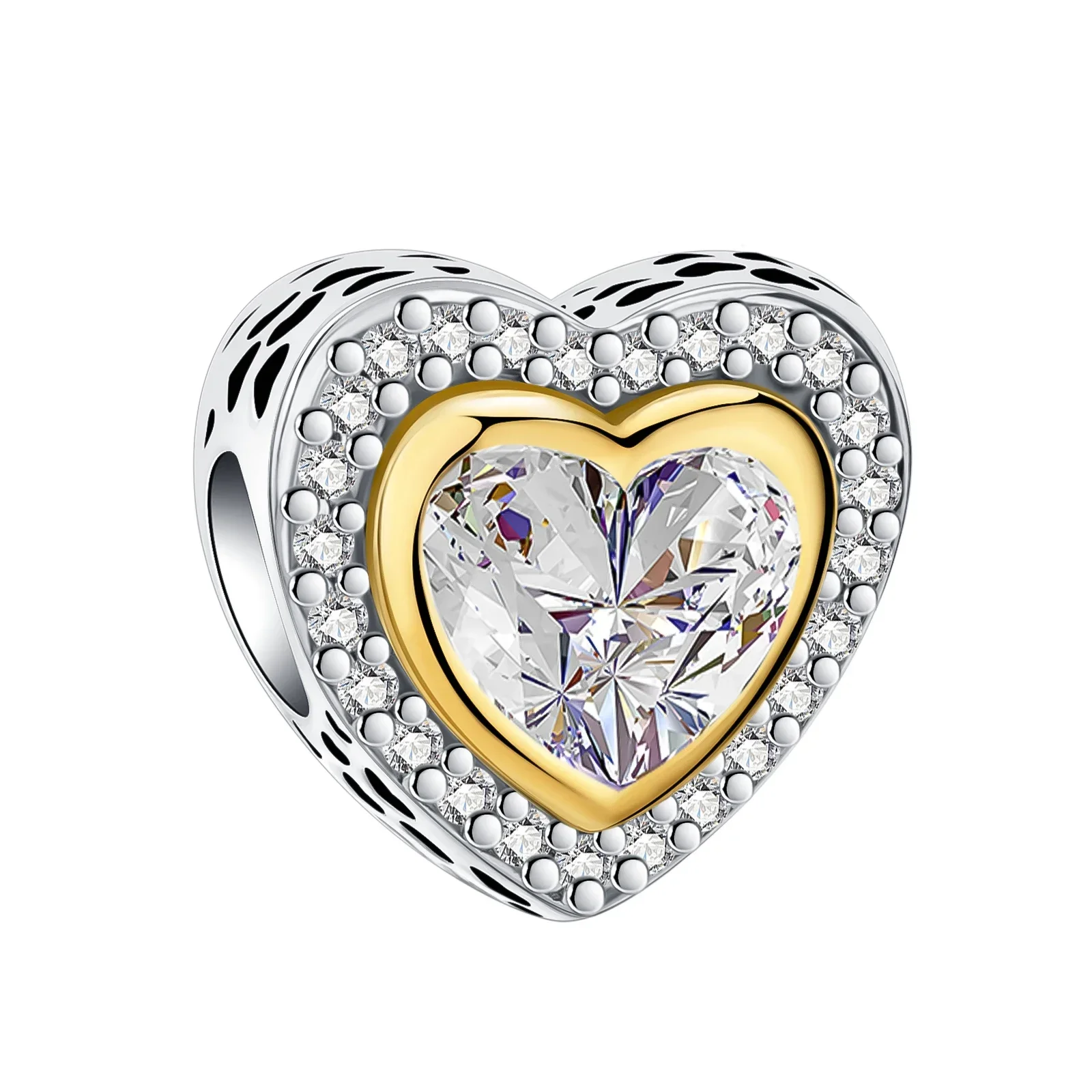 

925 Sterling Silver Heart-shaped Diamond Beads Charm Fit Original Pandora Charms Bracelets Women DIY Jewelry Making Gift