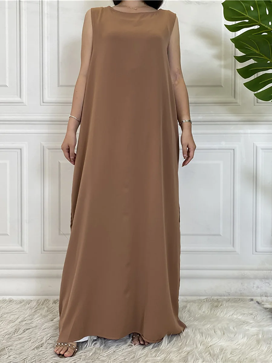 Modest Abaya Femme Casual Vestido All-Match Sleeveless Inner Dress Muslim For Women Maxi Robe Caftan Moroccan Islamic Clothing