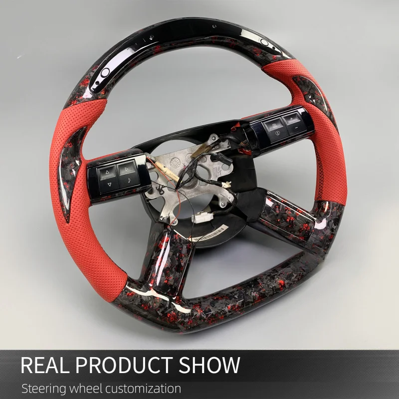 クライスラー300 300C SRT8 2004-2010 レッドカーボンファイバーフラットボトムスポーツステアリングホイール
