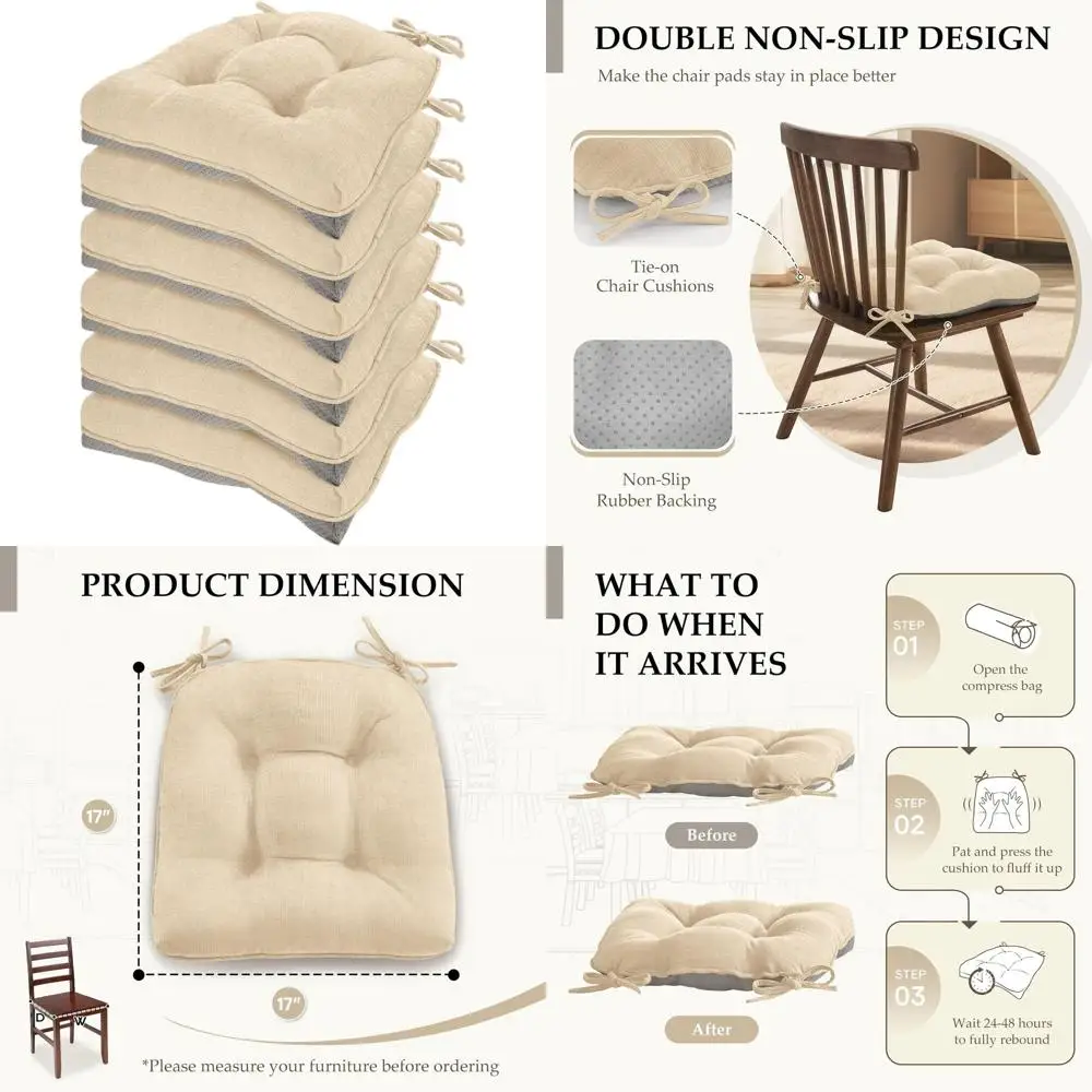 وسائد كرسي لكراسي تناول الطعام مجموعة من 6 قطع - وسائد كراسي مطبخ معنقدة من الشنيل مع أربطة سفلية غير قابلة للانزلاق، وسادة كرسي إسفنجية #1