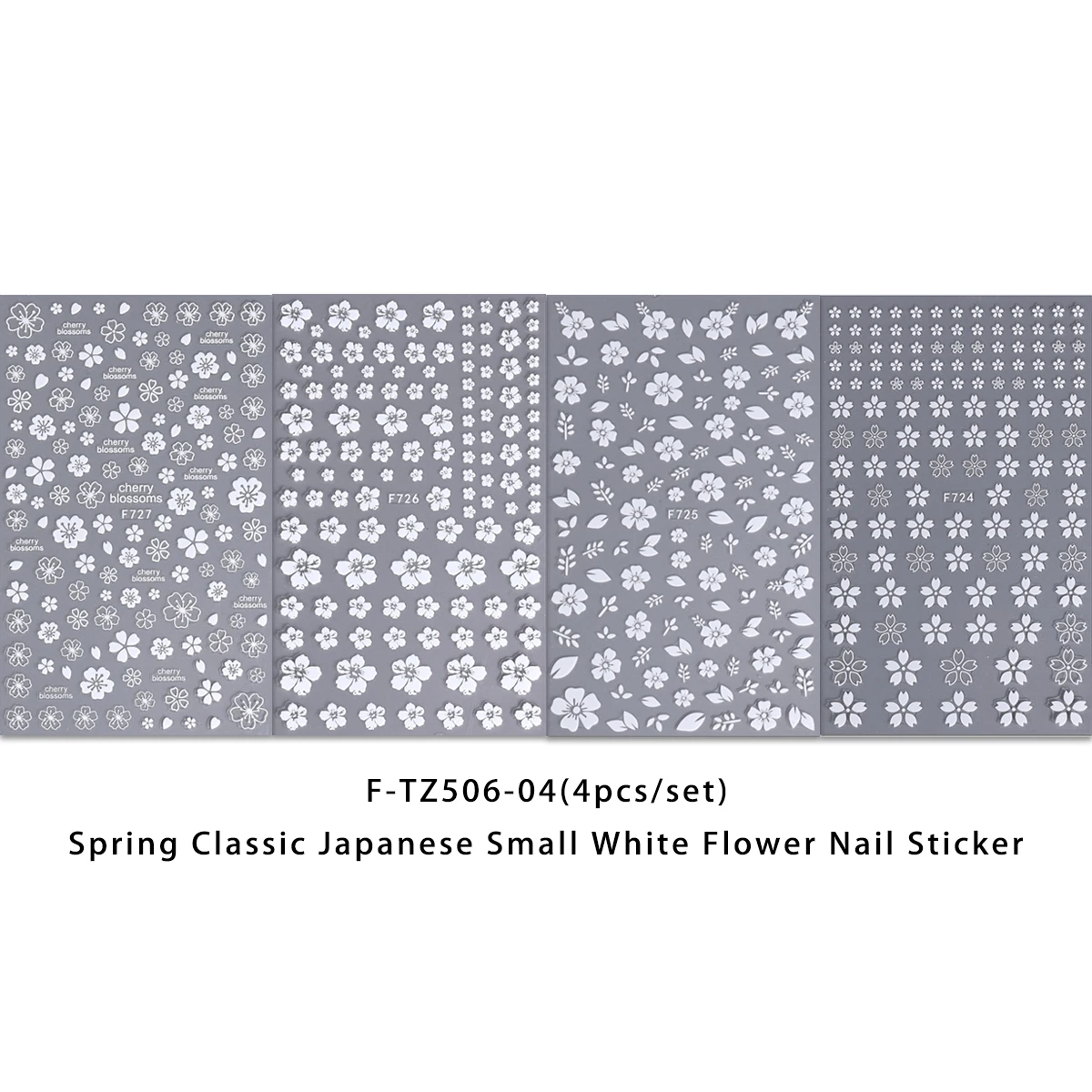 4 naklejki na paznokcie z motywem świeżych, białych kwiatów, łatwe w aplikacji do dekoracji paznokci DIY, na prezenty, imprezy, do makijażu i stylizacji ślubnych.