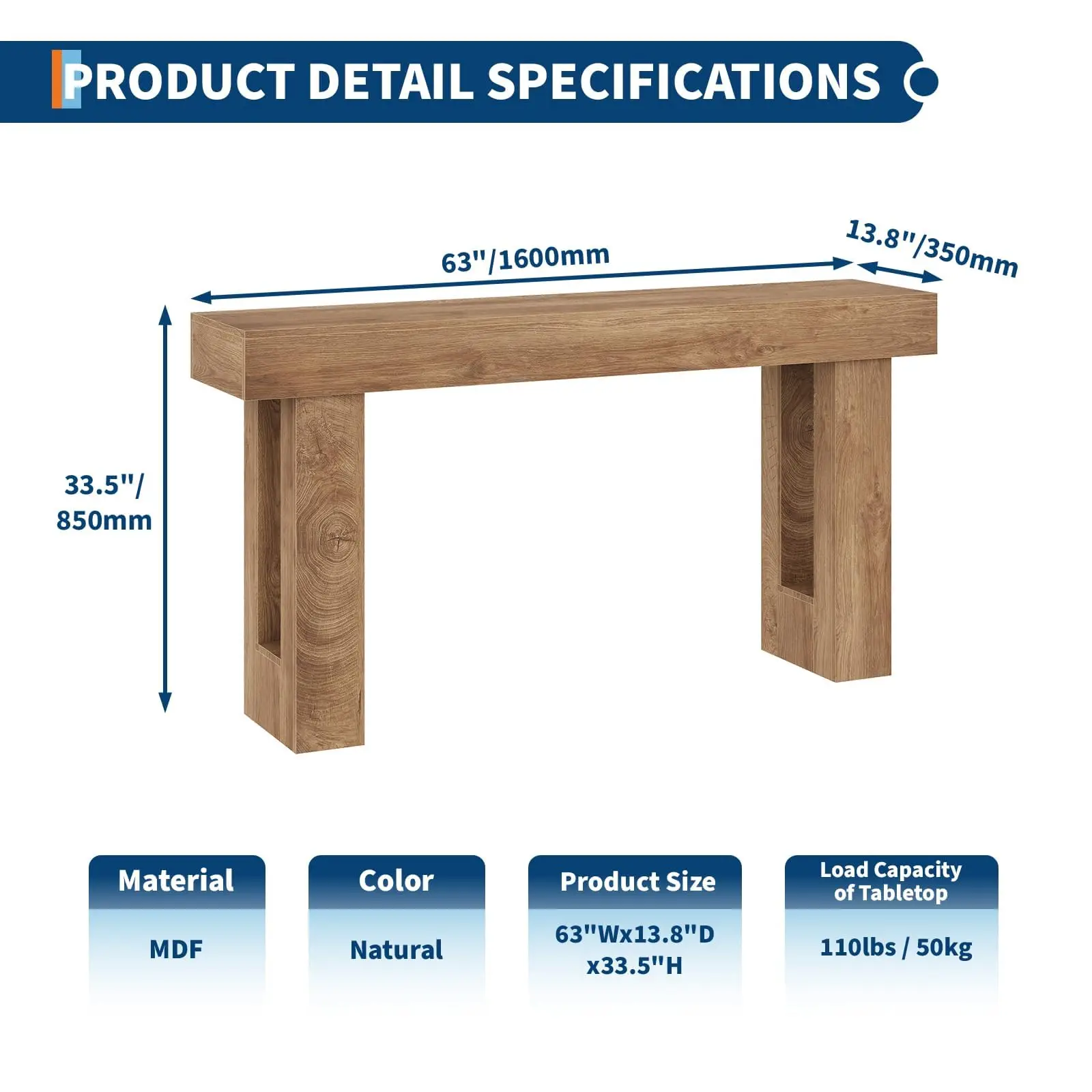 63 Inch Narrow Console Table For Entryway, Farmhouse Sofa Table Behind Couch, Long Wooden Hallway Table For Living Room Bedroom