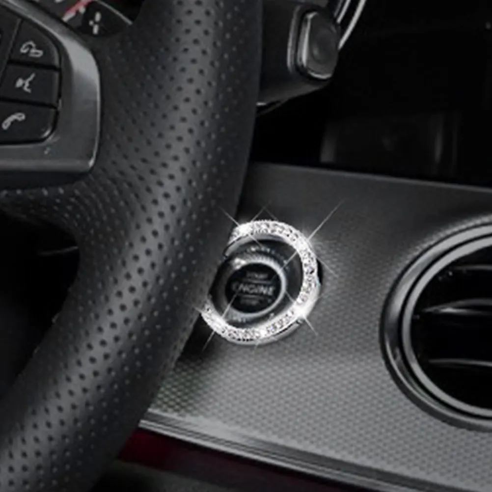 

2Pcs Push to Start Button Cover Engine Start Stop Decoration Ring Rhinestone Car Interior Accessories Sparkling Bling
