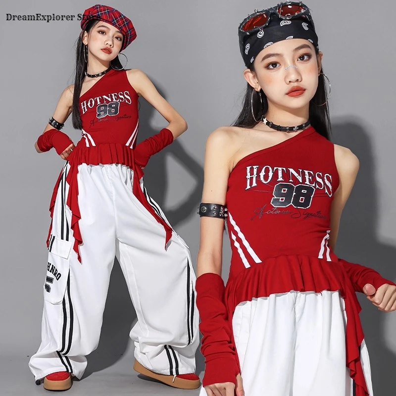 الفتيات الهيب هوب الحلو المحاصيل الأعلى نفخة التنانير البضائع السراويل الطفل الشارع الشهير فتاة مجموعة ازياء الاطفال K-pop شارع الرقص الملابس مجموعات #3
