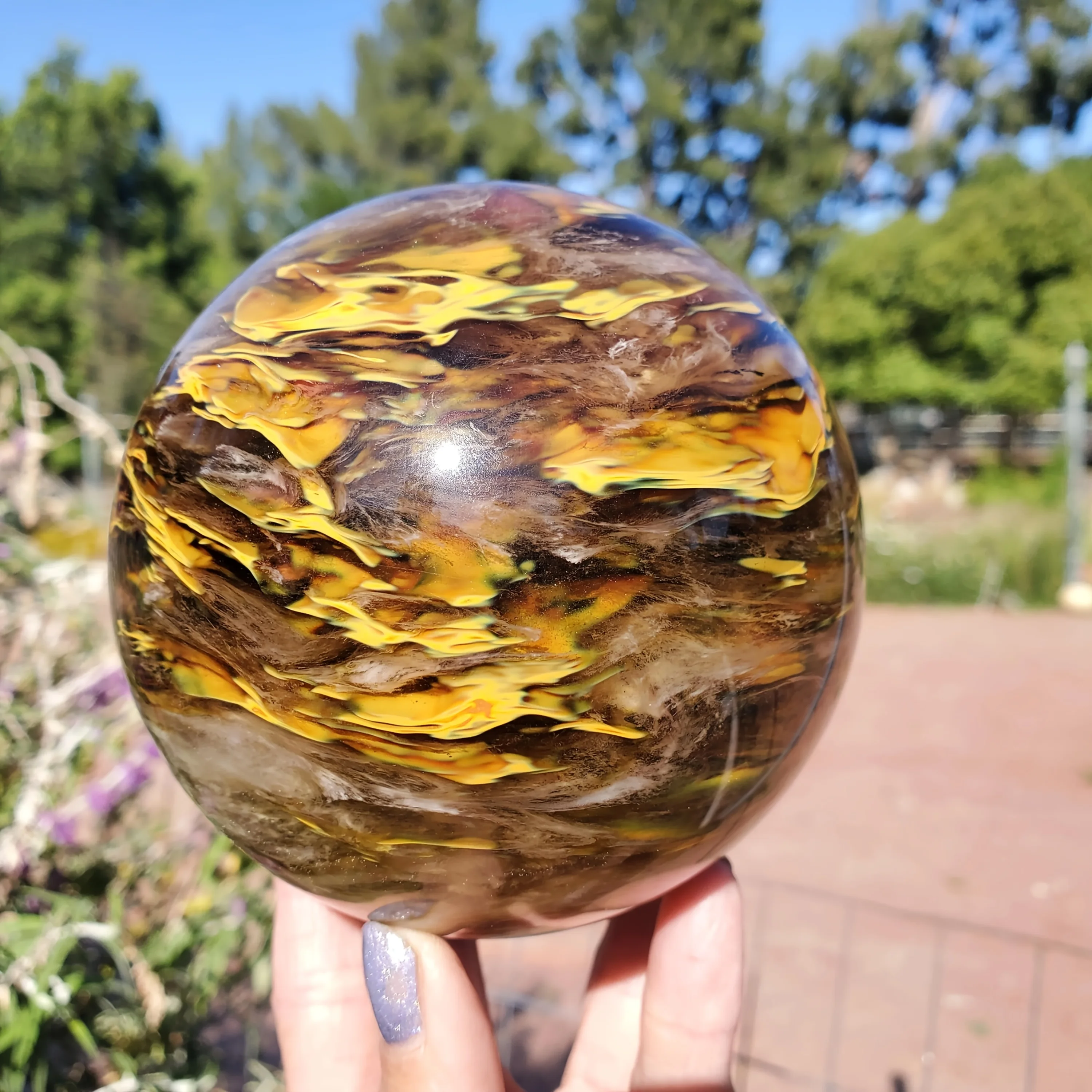 Esfera de cristal de bola de derretimento de pele de tigre exclusiva, acessório de joias para decoração de casa e presente, esfera de quartzo amarelo, 1 peça