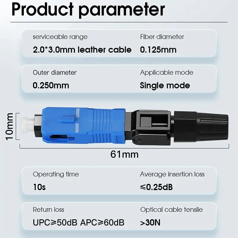 SUMMITEK 10pcs SC APC Embedded Optic Fiber Quick Connector for FTTH Fast Connector SC UPC Fiber Optic Connector image 6