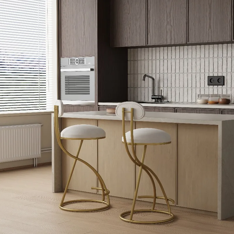 Round Bar Stool Armless Velvet Barstools with Back Set of 2 Upholstered Counter Chair for Dining Room, Kitchen Island