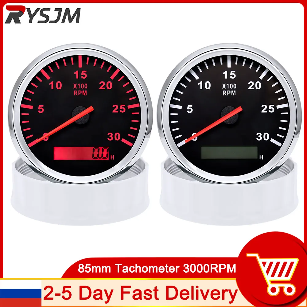 

3000 RPM Meter Tachometer 85MM Gasoline Diesel Engine Tacho With LCD Hourmeter For Marine Boat Motorcycle 12V 24V Red backlight