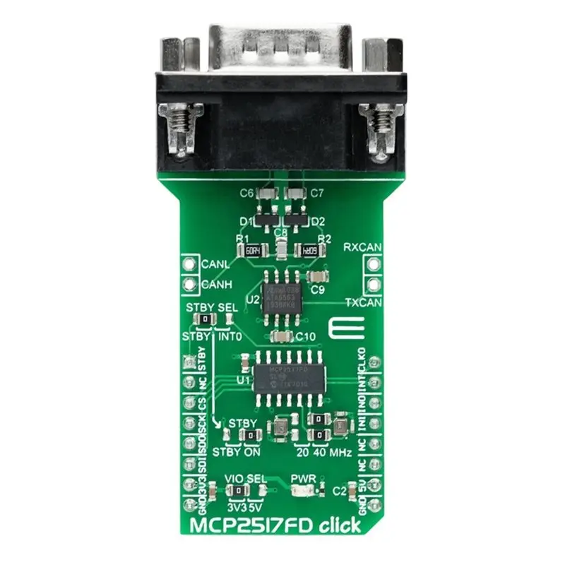 MIKROE-2379 MCP2517FD Click Wired CAN-Click Module ATA6563 Mikroe Development Board Module