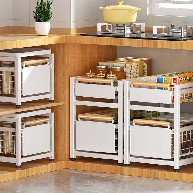 

Under Sink Storage Rack Pull out Cabinet Organizer Kitchen Sliding Drawer Storage Basket Handle Bowl Plate Rack Holder Shelves