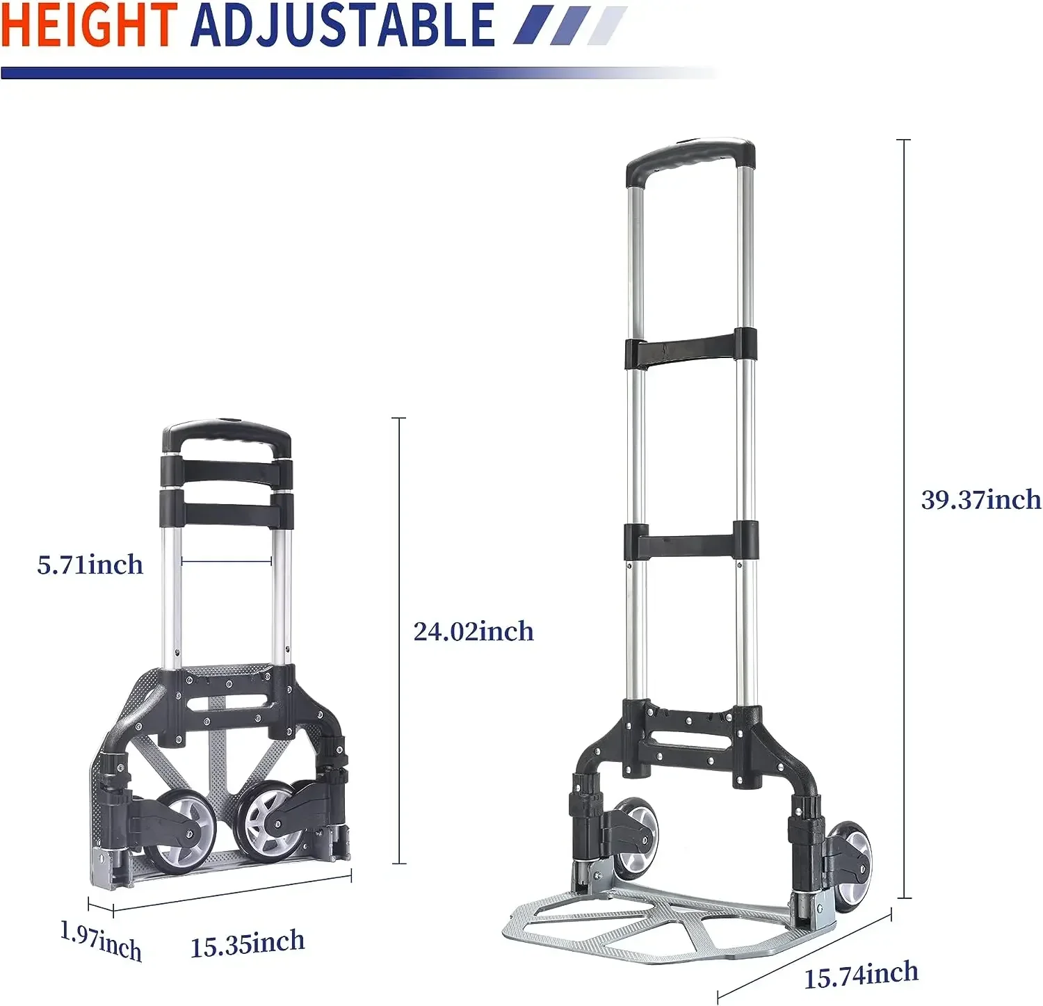 Retractable handle and rubber wheel folding trolley trolley Aluminum portable folding trolley with bungee cord